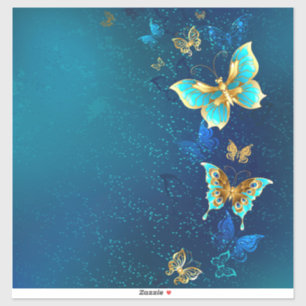 Golden Butterflies op een blauwe achtergrond Sticker