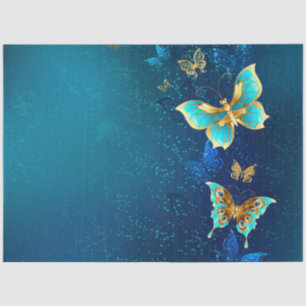 Golden Butterflies op een blauwe achtergrond Tissuepapier
