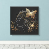 Golden Butterfly Crown on Feminine Profile Canvas Afdruk (Insitu (Houten vloer))