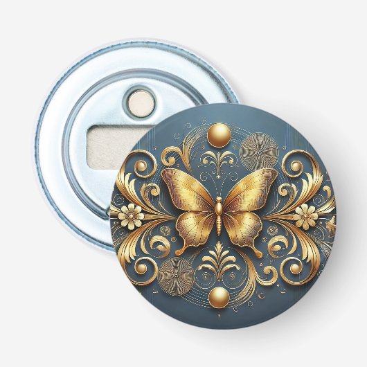 Golden Butterfly Design Button Flesopener (Voorkant)