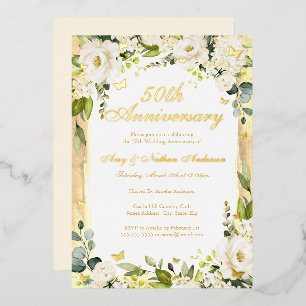 Golden Butterfly Floral 50ste bruiloft Jubileum Folie Uitnodiging
