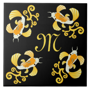 Golden Butterfly Koi Monogram Tegeltje