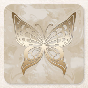 Golden Butterfly Vierkante Kartonnen Onderzetter