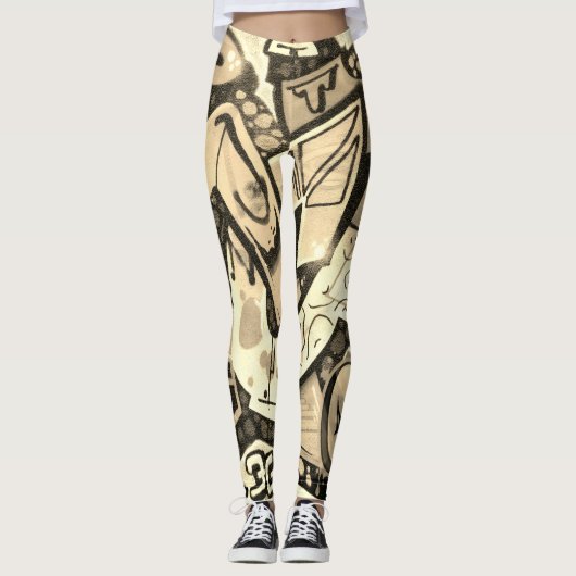 Golden Butterfly Wing Abstract Pattern Leggings (Devant)