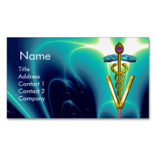 GOLDEN CADUCEUS VETERINAIR SYMBOL/Blue Turquoise Visitekaartje Magneet