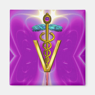 GOLDEN CADUCEUS VETERINAIR SYMBOL Fuchsia Pink Magneet
