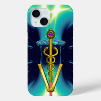 GOLDEN CADUCEUS VETERINAIR SYMBOOL / Blauwgroen bl
