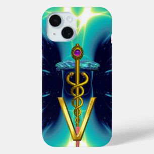 GOLDEN CADUCEUS VETERINAIR SYMBOOL / Blauwgroen bl