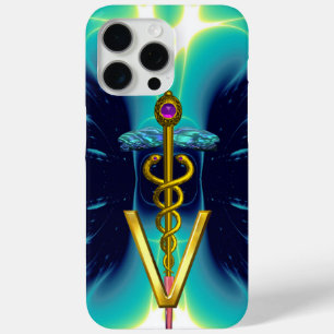 GOLDEN CADUCEUS VETERINAIR SYMBOOL / Blauwgroen bl iPhone 15 Pro Max Hoesje