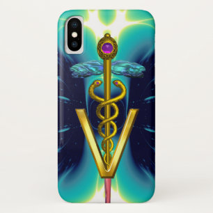 GOLDEN CADUCEUS VETERINAIR SYMBOOL / Blauwgroen bl iPhone X Hoesje