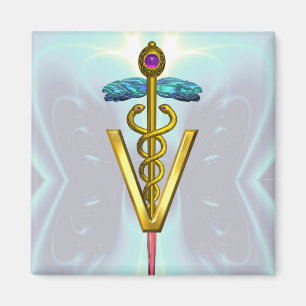 GOLDEN CADUCEUS VETERINAIR SYMBOOL Blauwgroen blau Magneet