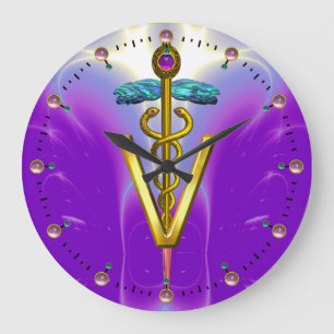 GOLDEN CADUCEUS VETERINAIR SYMBOOL/Blue Paars Grote Klok