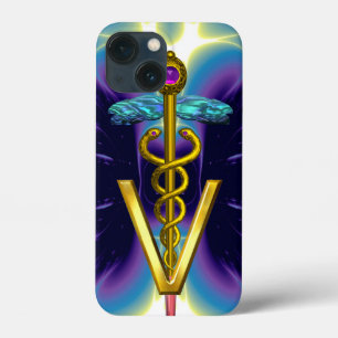 GOLDEN CADUCEUS VETERINAIR SYMBOOL / Paars blauw iPhone 13 Mini Hoesje