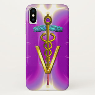 GOLDEN CADUCEUS VETERINAIR SYMBOOL / Roze Fuchsia iPhone X Hoesje
