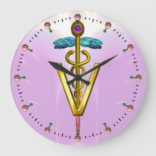 GOLDEN CADUCEUS VETERINAIR SYMBOOL / Roze Grote Klok