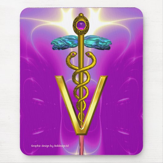 GOLDEN CADUCEUS VETERINAIR SYMBOOL / Roze Paars Muismat (Voorkant)