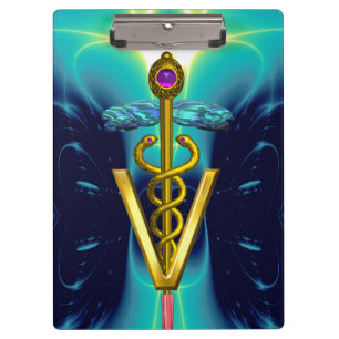 GOLDEN CADUCEUS VETERINARY SYMBOL/Turquoise Blue Klembord
