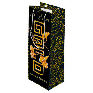 Golden Calla Lily 50th Wedding Jubileum Custom Wijn Cadeautas