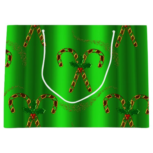 Golden Candy Canes Evergreen Elegance Kerstmis Groot Cadeauzakje (Voorkant)