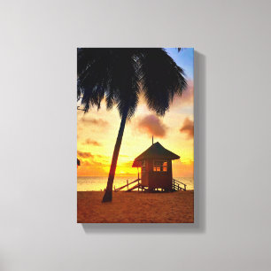 Golden Caribbean Sunset – Beach Hut Canvas Afdrukk Afdruk