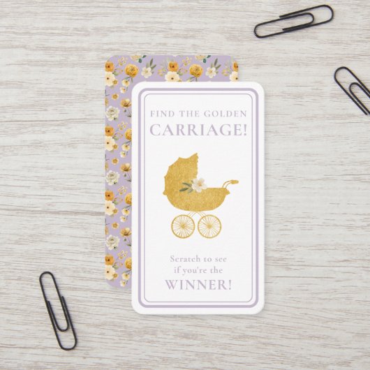 Golden Carriage Scratch-Off Game | Lavender Winner Visitekaartje (Voorkant / Achterkant in situ)