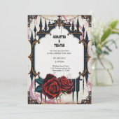 Golden Castle en Rozen Gotische bruiloft Kaart (Staand voorkant)