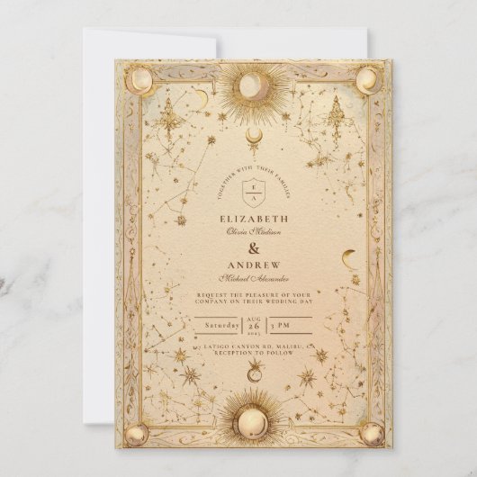 Golden Celestial Baroque Wedding Kaart (Voorkant)