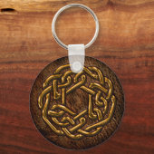 Golden celtic ornament op leder sleutelhanger (Voorkant)
