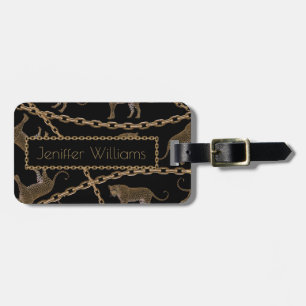 Golden chain glamour leopard cheetah bagagelabel