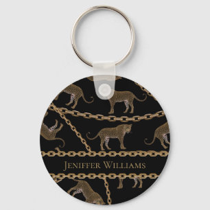 Golden chain glamour leopard cheetah sleutelhanger
