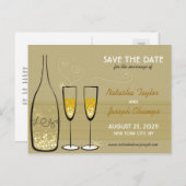 Golden Champagne Bubbles feest redt de datum Aankondigingskaart (Voorkant / Achterkant)
