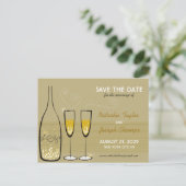 Golden Champagne Bubbles feest redt de datum Aankondigingskaart (Staand voorkant)