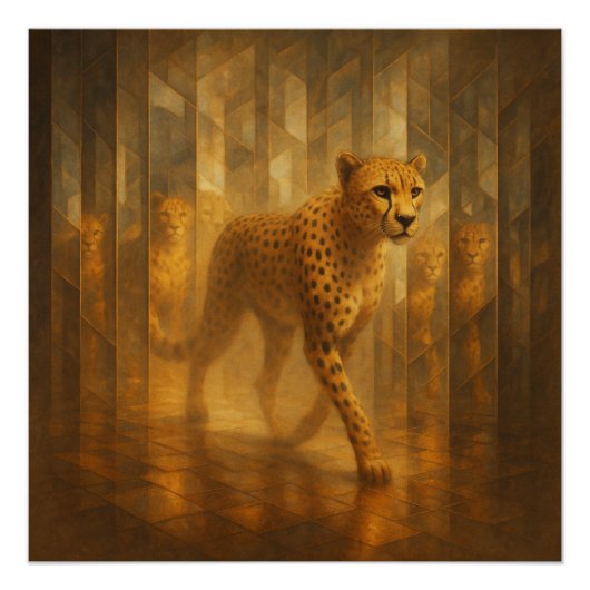 Golden Cheetah in a Mirror Maze – GeoWild Art Perfect Poster (Voorkant)