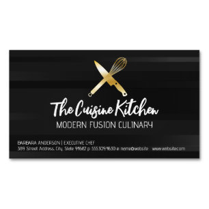 Golden Chef Knife Whisk Logo Magnetisch Visitekaartje