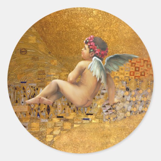 Golden Cherub Ronde Sticker (Voorkant)