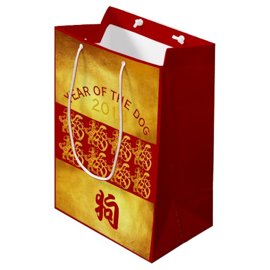 Golden Chien Année Chinoise Gold Papercut M Sac ca (Devant Angle)