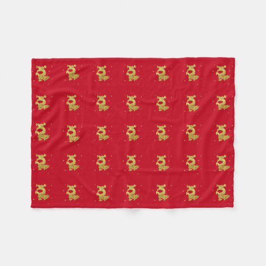 Golden Chinese Dragon Fleece Deken (Voorkant (Horizontaal))