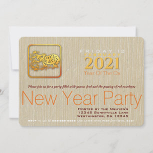 Golden Chinese Paper-cut Ox Year 2021 Party Inv