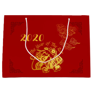 Golden Chinese papiersnijden Rat Year 2020 L Gift  Groot Cadeauzakje