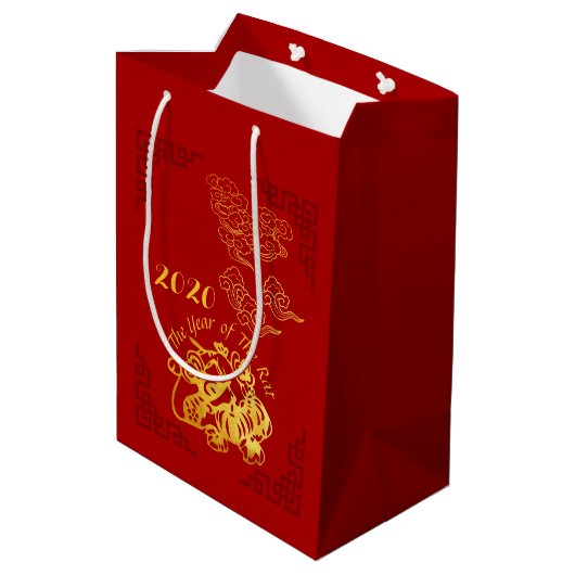 Golden Chinese papiersnijster 2020 M Gift Bag Medium Cadeauzakje (Achterkant Gekanteld)