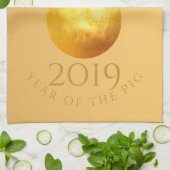 Golden Chinese Pig Papercut 2019 Monogram KitchenT Theedoek (Gevouwen)