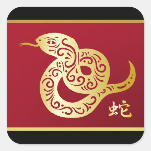  Golden Chinese slang op zwart en rood Vierkante Sticker