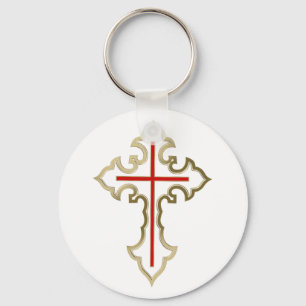 Golden Christelijk kruis Sleutelhanger