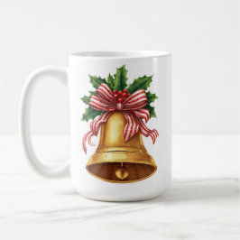 Golden Christmas Bell Holly and Stripe Bow Koffiemok