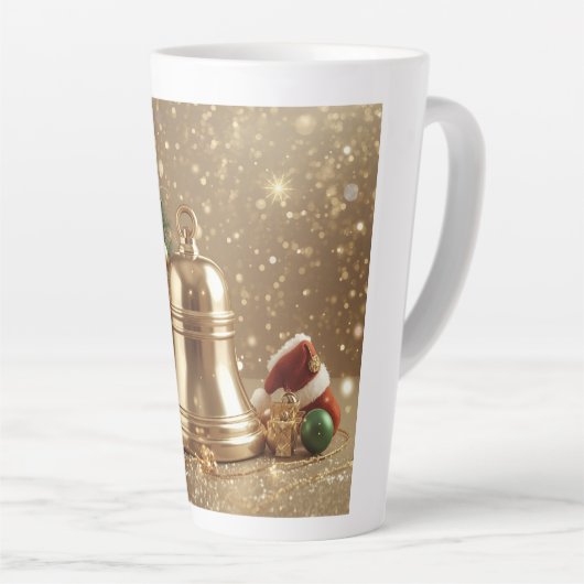 Golden Christmas Bell Latte Mug Holiday Design (Angle droit)