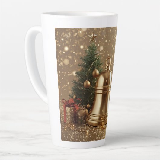 Golden Christmas Bell Latte Mug Holiday Design (Angle gauche)