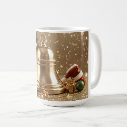 Golden Christmas Bell Mug – Festive Holiday Tree (Devant droit)