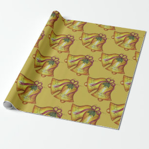Golden Christmas Bells Gift Wrapping Paper Cadeaupapier