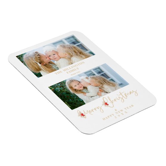 Golden Christmas Effect Botanical Holly 2 Photos Magneet (Rechterzijde)