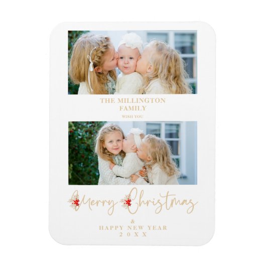 Golden Christmas Effect Botanical Holly 2 Photos Magneet (Verticaal)